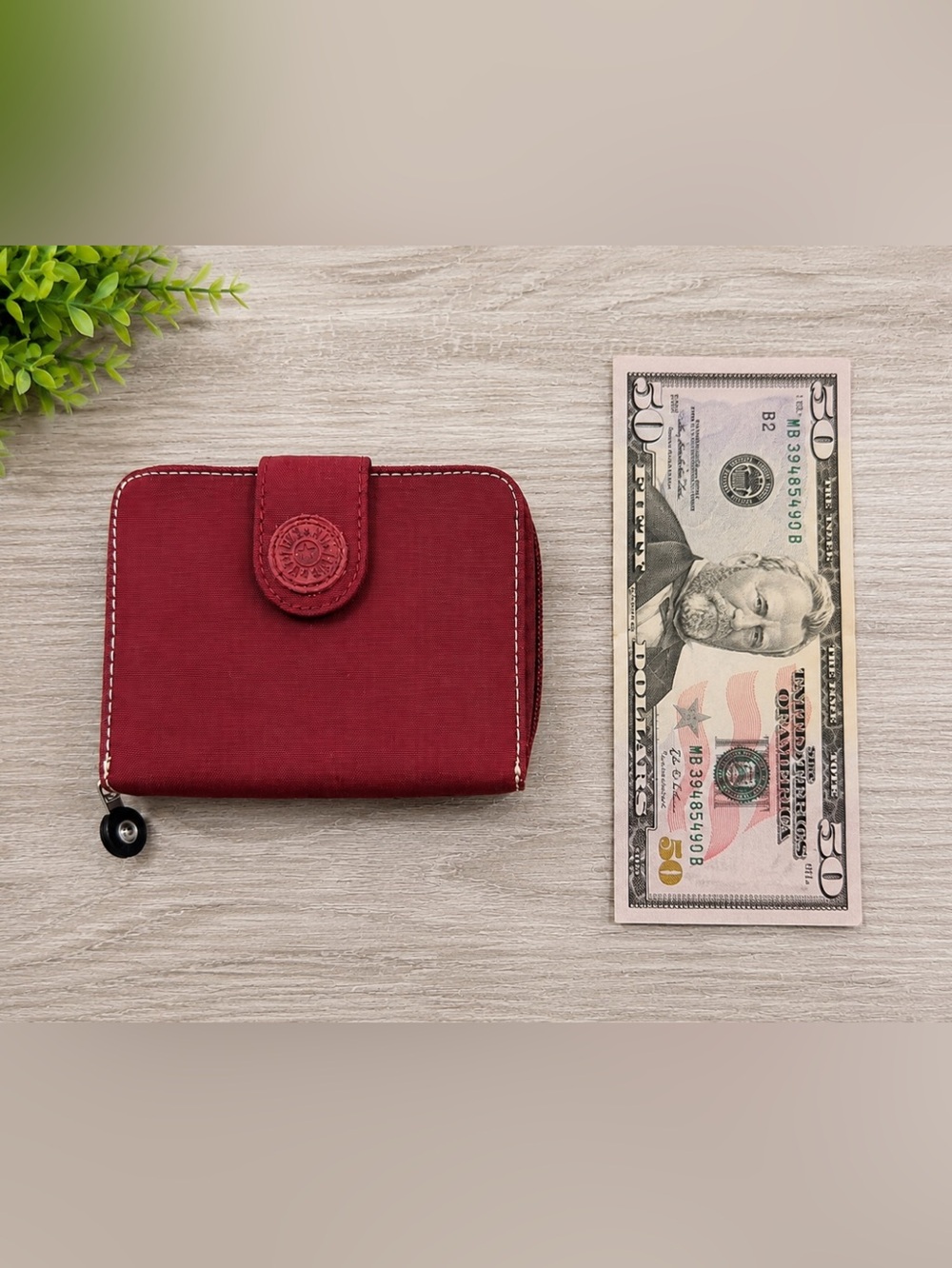 Kipling Burgundy Compact Zip Wallet